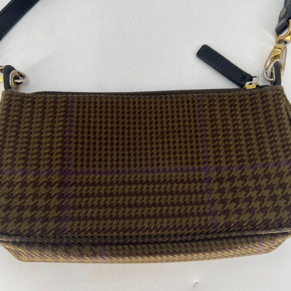 Ralph Lauren Mini Baguette Handbag Houndstooth Preppy 90s Brown Purple Shoulder